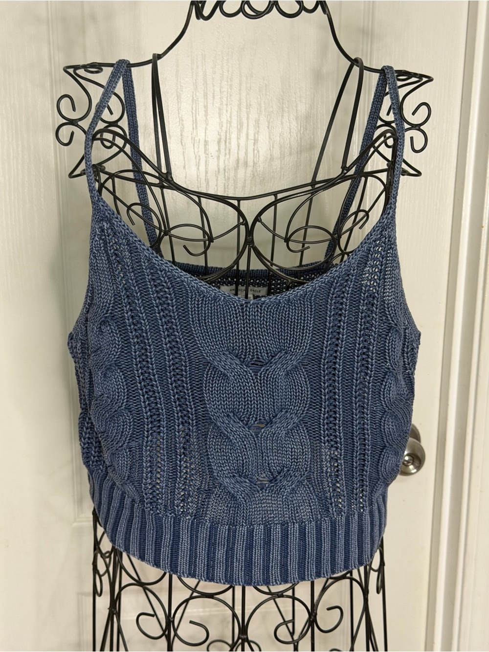 American Eagle Outfitters Blue Cable Knit Cropped Camisole